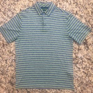 Cool blue golf shirt with yellow stripes the blue has like two colors